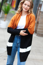 Load image into Gallery viewer, Layer Me Up Rust &amp; Black Color Block Knit Open Cardigan