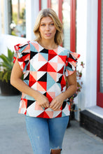 Load image into Gallery viewer, Ivory &amp; Burnt Orange Geo Print Smocked Ruffle Frill Sleeve Top