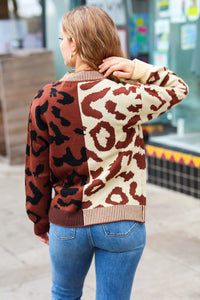 Taupe & Sepia Leopard Print Color Block Cardigan