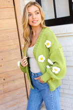 Load image into Gallery viewer, Fell In Love Lime Daisy Crochet Balloon Sleeve Chunky Cardigan