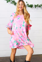Load image into Gallery viewer, Pink Floral &amp; Animal Print Bell Sleeve Dress
