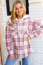 Load image into Gallery viewer, Make Your Day Pink Plaid Frayed Hoodie Jacket