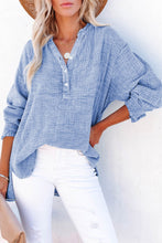 Load image into Gallery viewer, Sky Blue Crinkle Textured Loose Henley Top