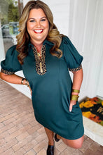 Load image into Gallery viewer, PLUS Size Sea Green Leopard Trim Quarter Zip Dress
