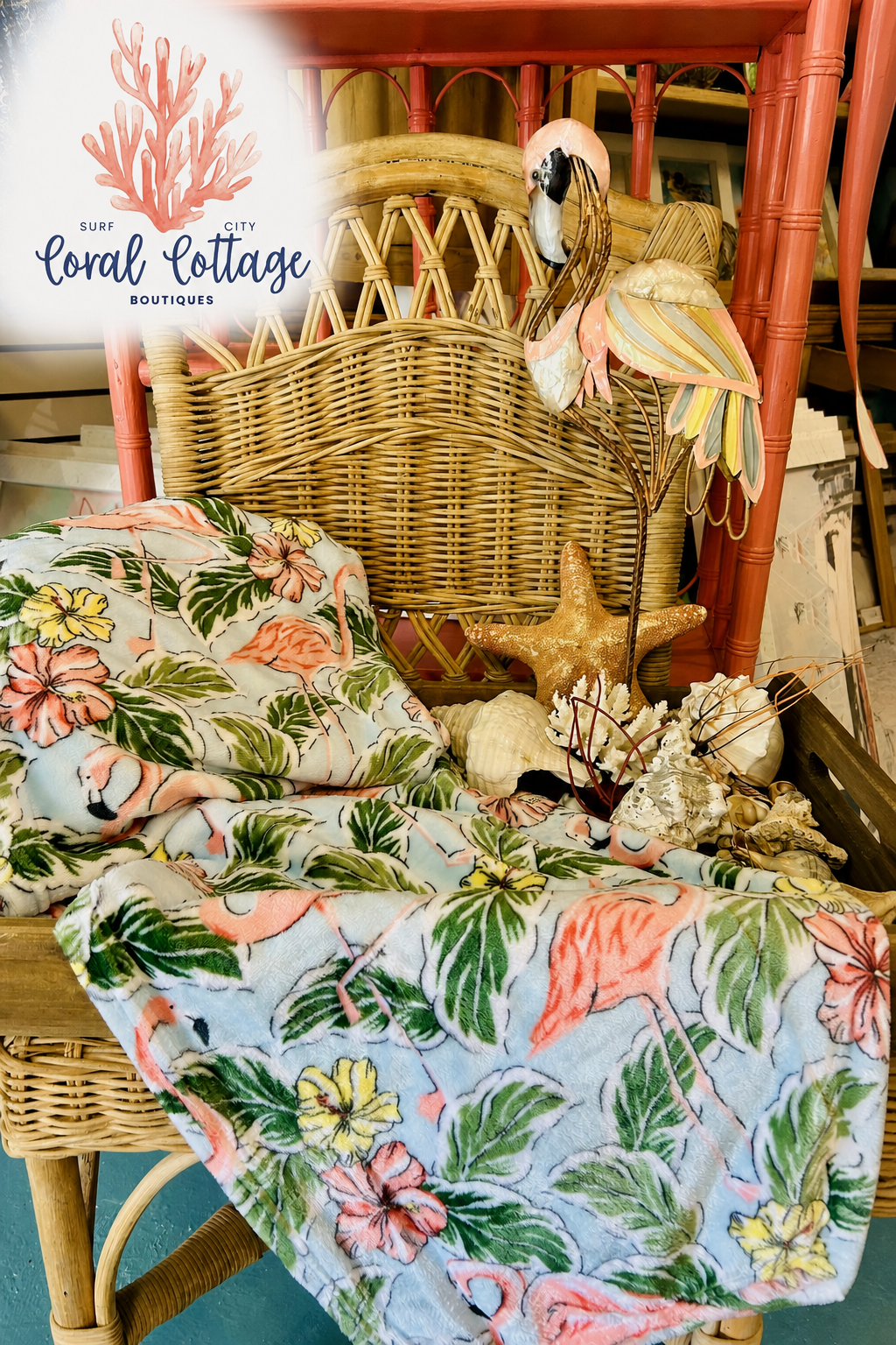 Flamingo and Palms Blanket