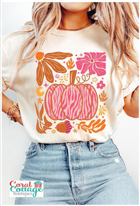 Fall Floral Pumpkin Short Sleeve T-Shirt