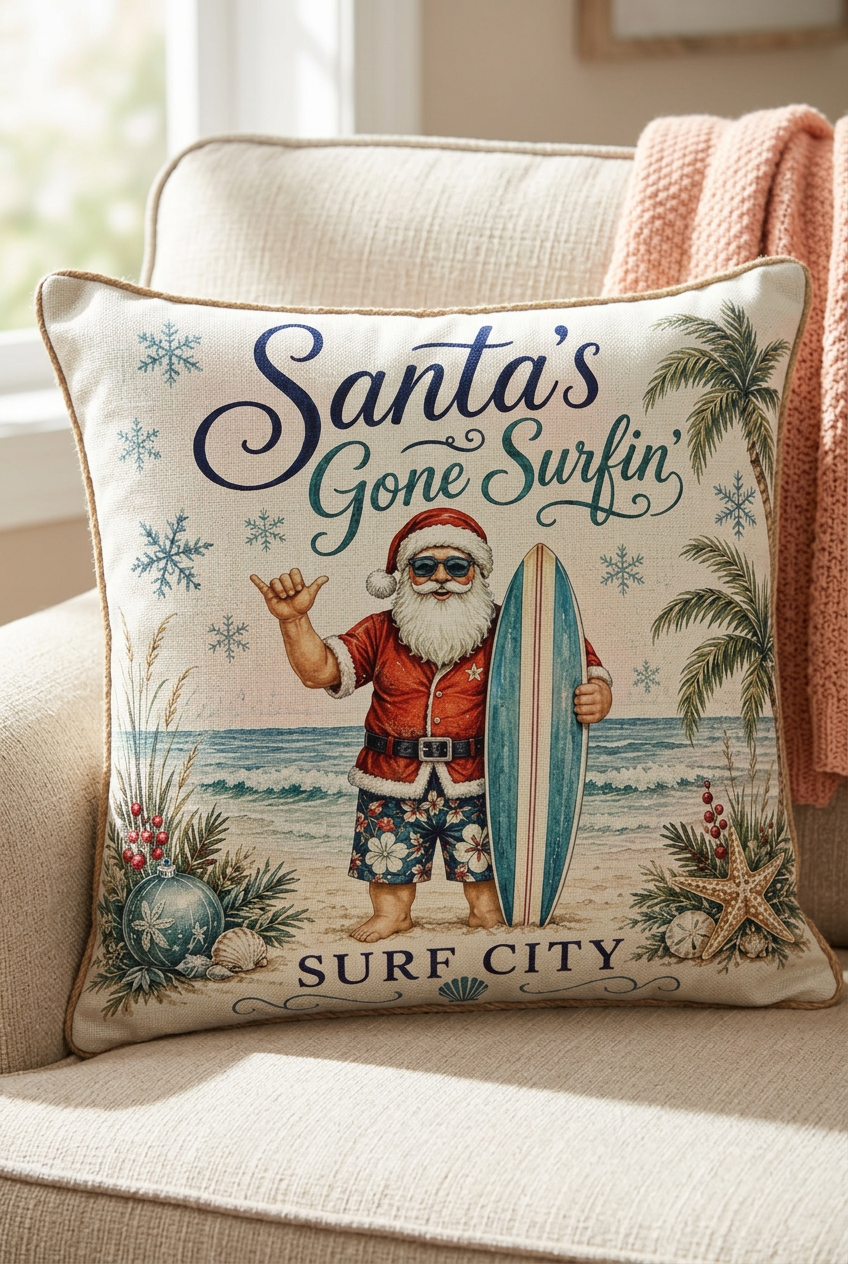 Surf City Christmas Pillow
