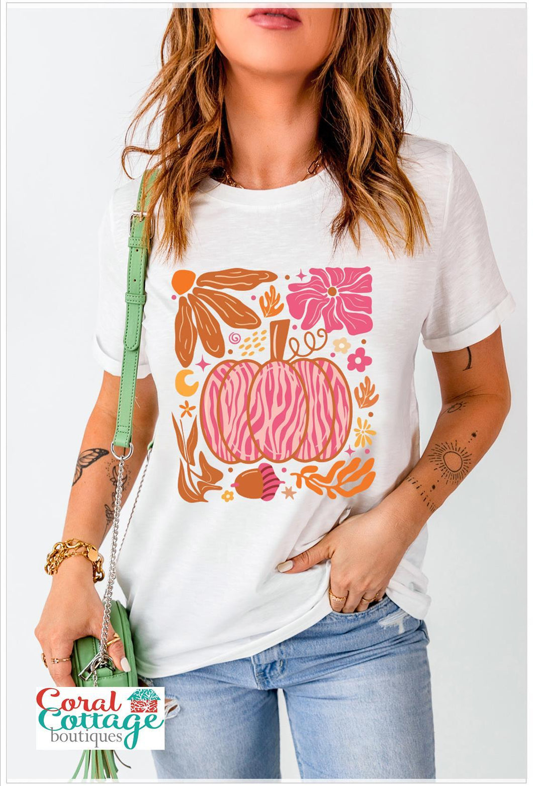 Fall Floral Pumpkin Short Sleeve T-Shirt