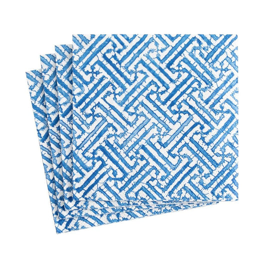 Fretwork Paper Cocktail Napkins in Blue - 20 Per Package