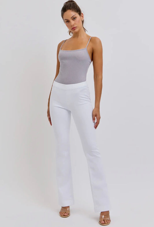 White Mid Rise Pull On Flare Jeans