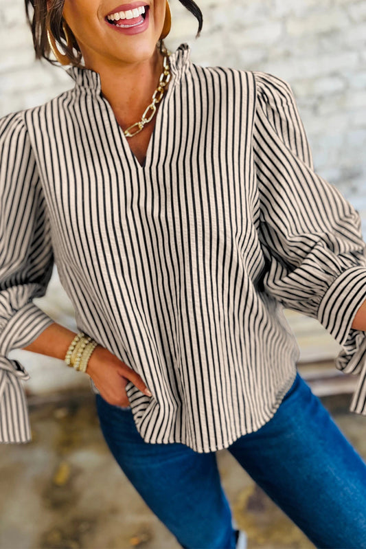 Black Stripe V-Neck Blouse