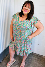 Load image into Gallery viewer, Emerald Green Floral Babydoll Midi Dress