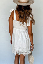 Load image into Gallery viewer, White Adjustable Tie Straps Smocked Dress