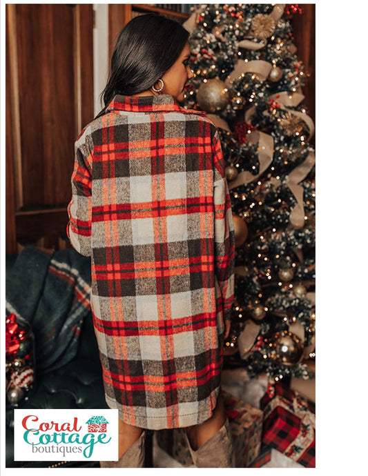 Red Plaid Button Front Shacket