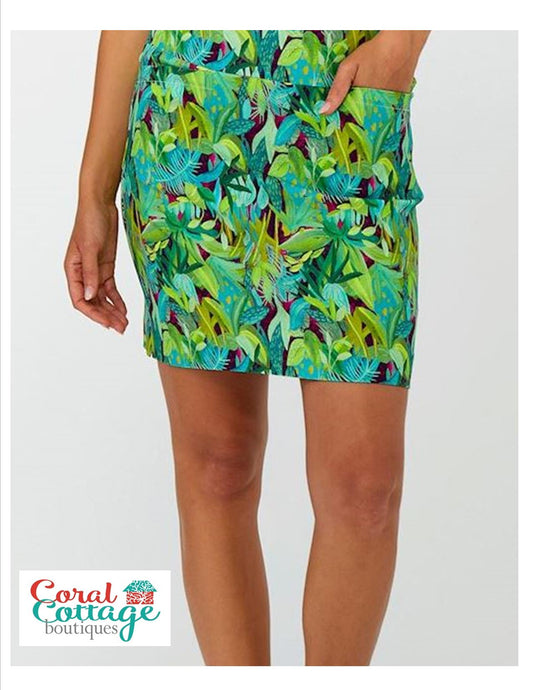Green Floral Print Skort