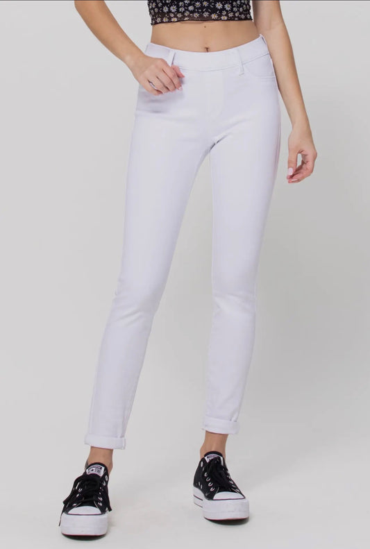 Mid Rise White Pull On Crop Skinny Jeans