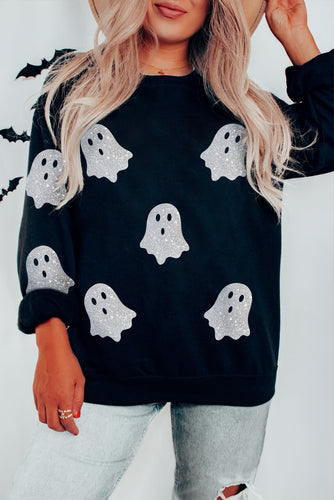 Black Sequin Ghost Lightweight Sweatshirt