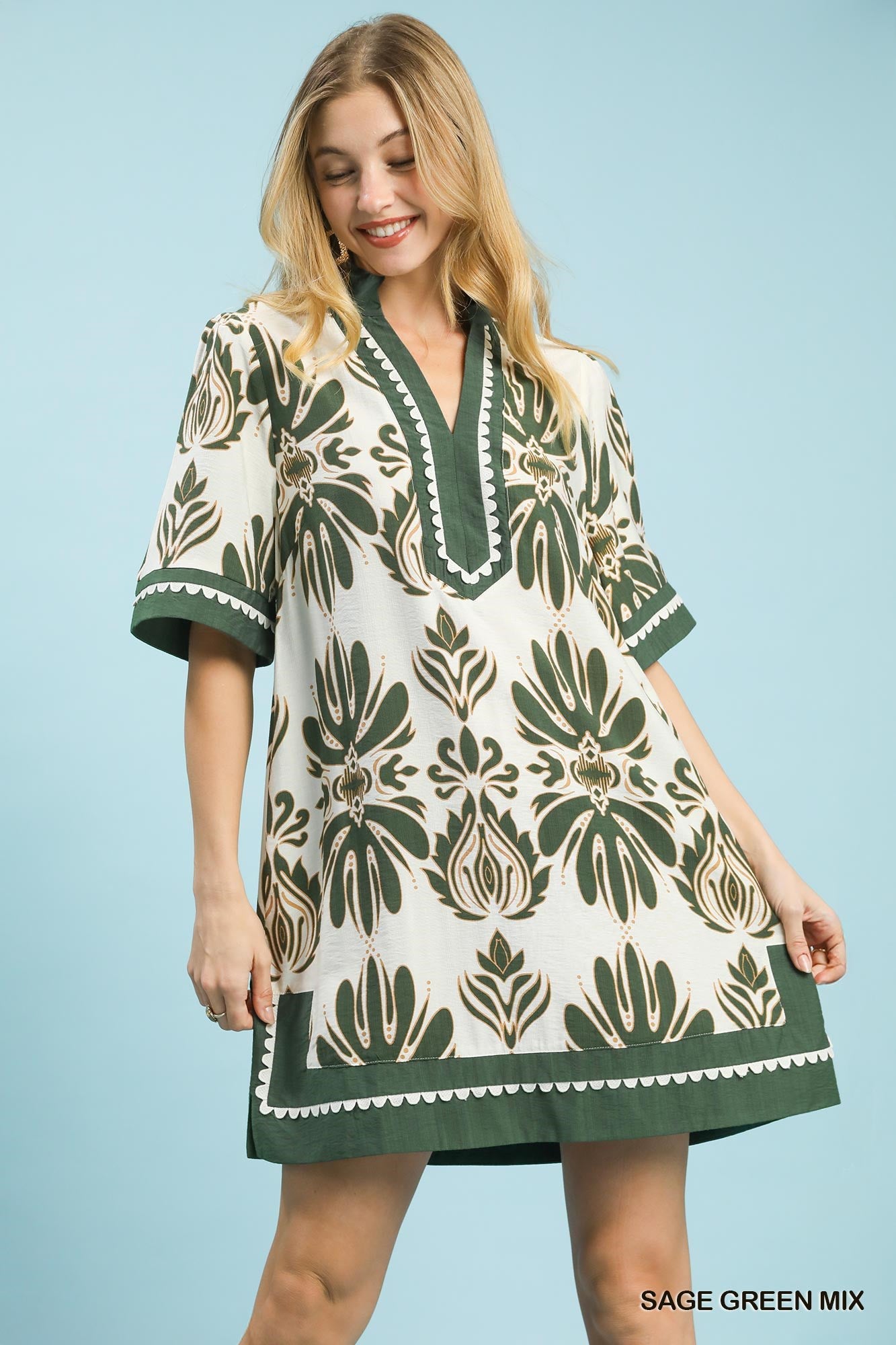 Border Print Dress with POCKETS