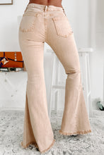 Load image into Gallery viewer, Khaki Raw Edge Mid Waist Flared Jeans