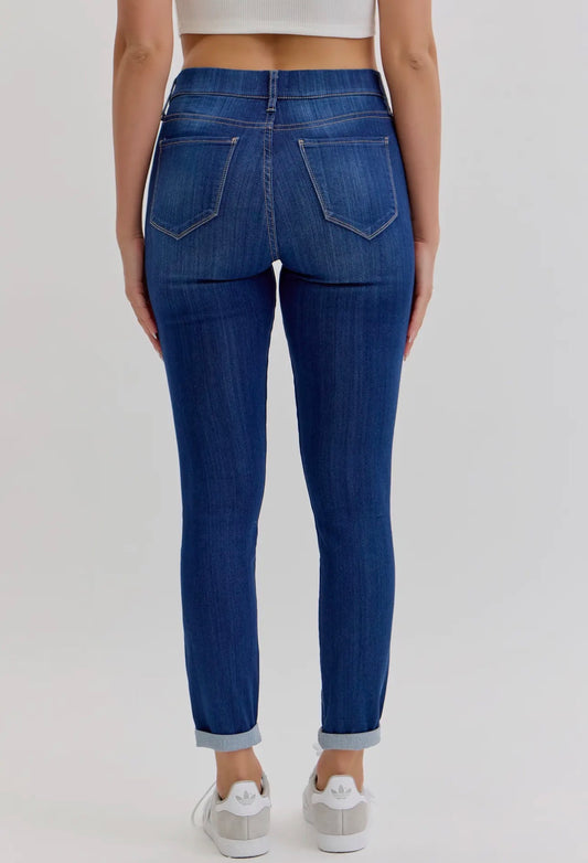 Mid Rise Dark Pull On Skinny Jeans