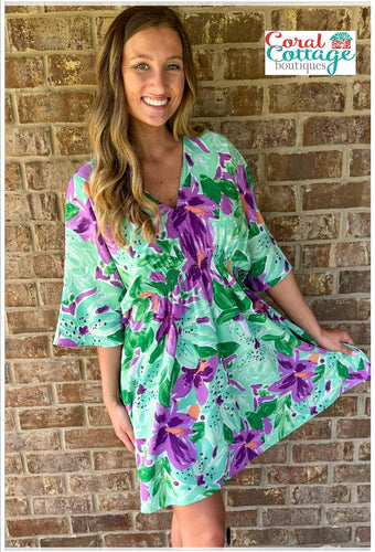 Green Boho Floral Dress