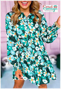 Green Floral Shirt Dress