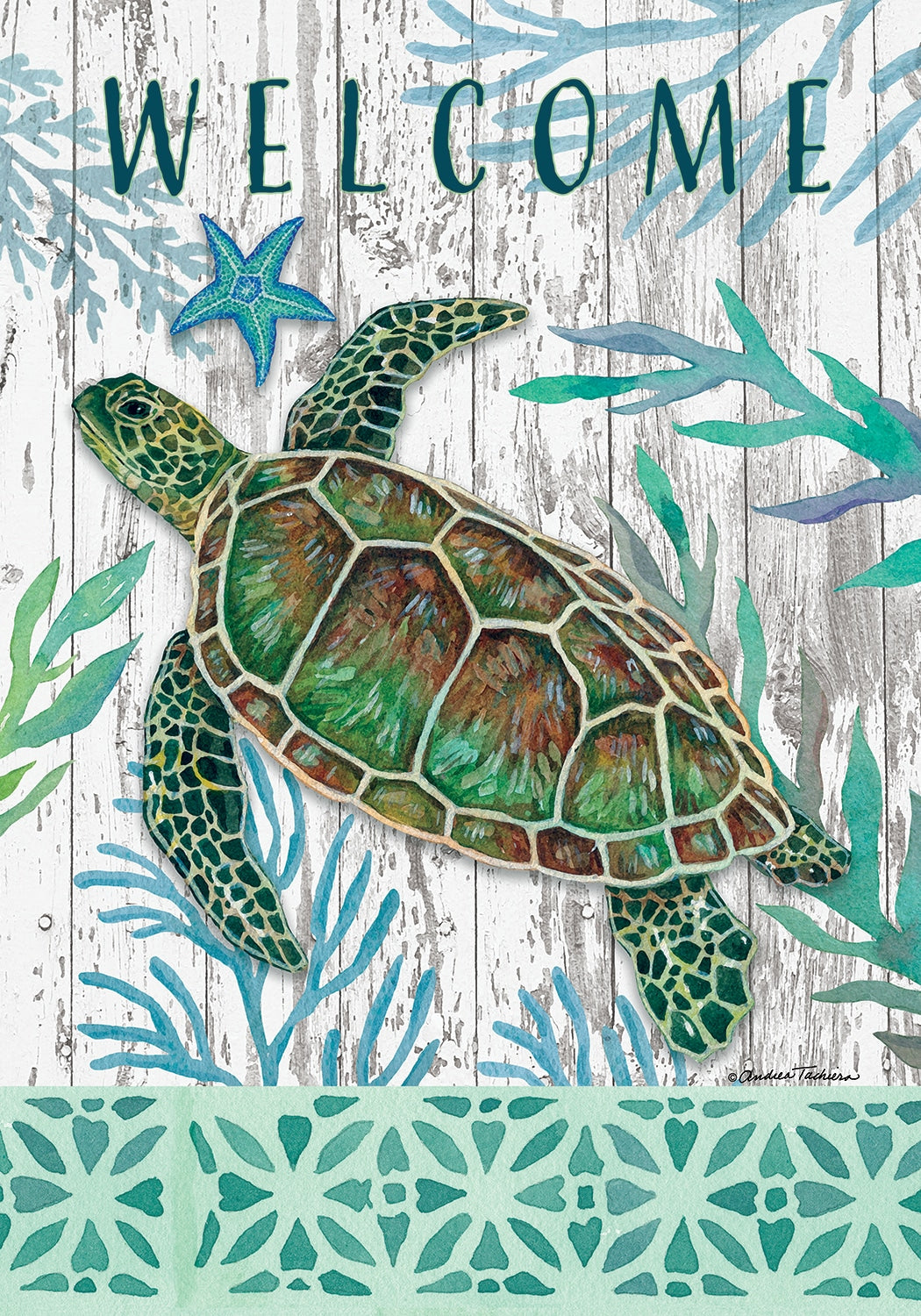 Sea Green Turtle Garden Flag