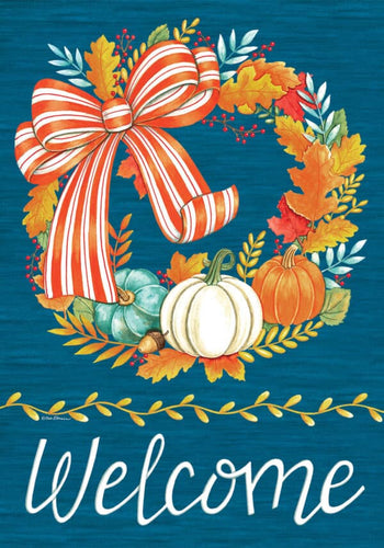 Fall Garden Flag - Striped Pumpkin Wreath