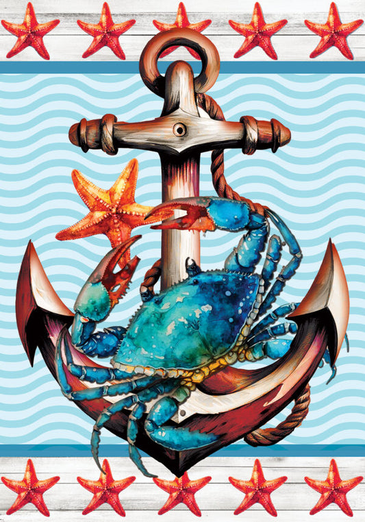 Blue Crab and Anchor Garden Flag