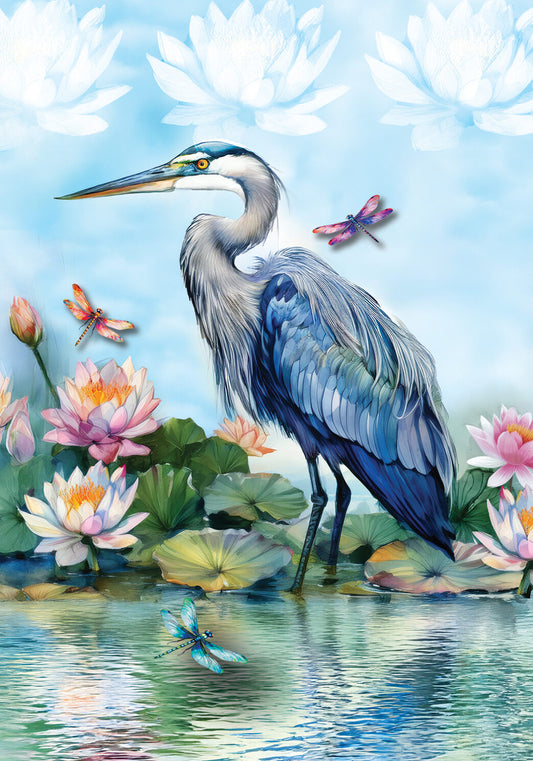 Heron And Lilies Garden Flag