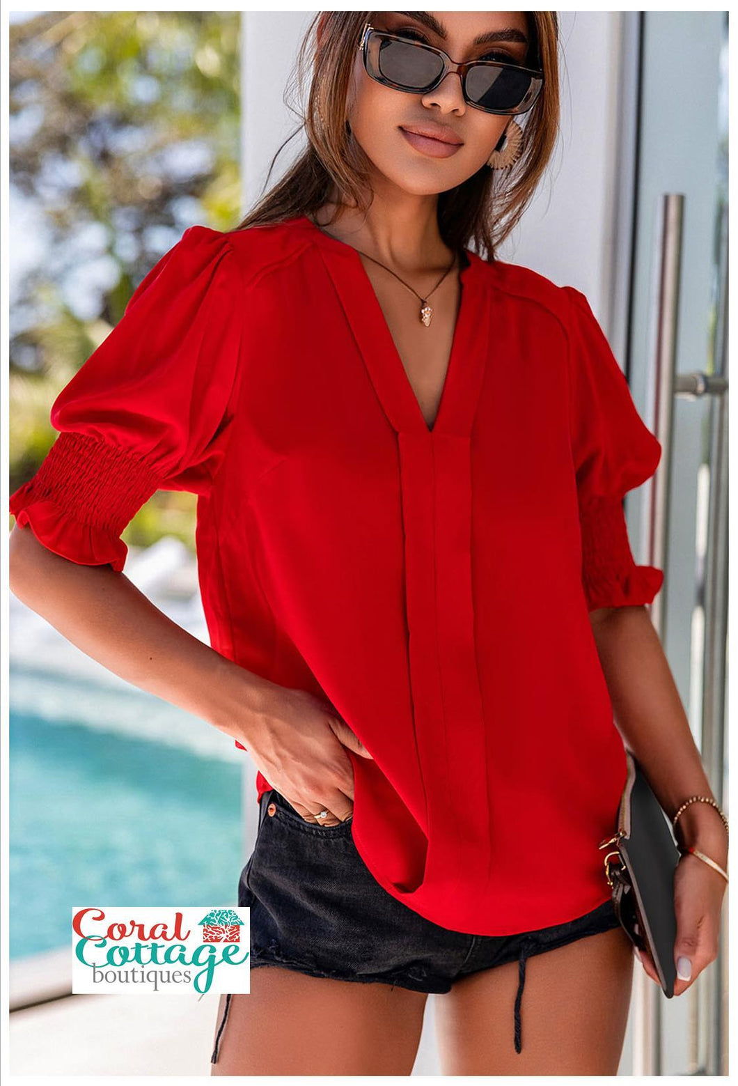 Red V-Neck Top