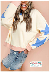 Beige Star Patch Oversized Sweatshirt