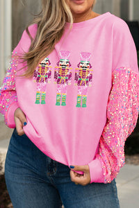 Pink Plus Size Sequin Nutcracker Sweatshirt