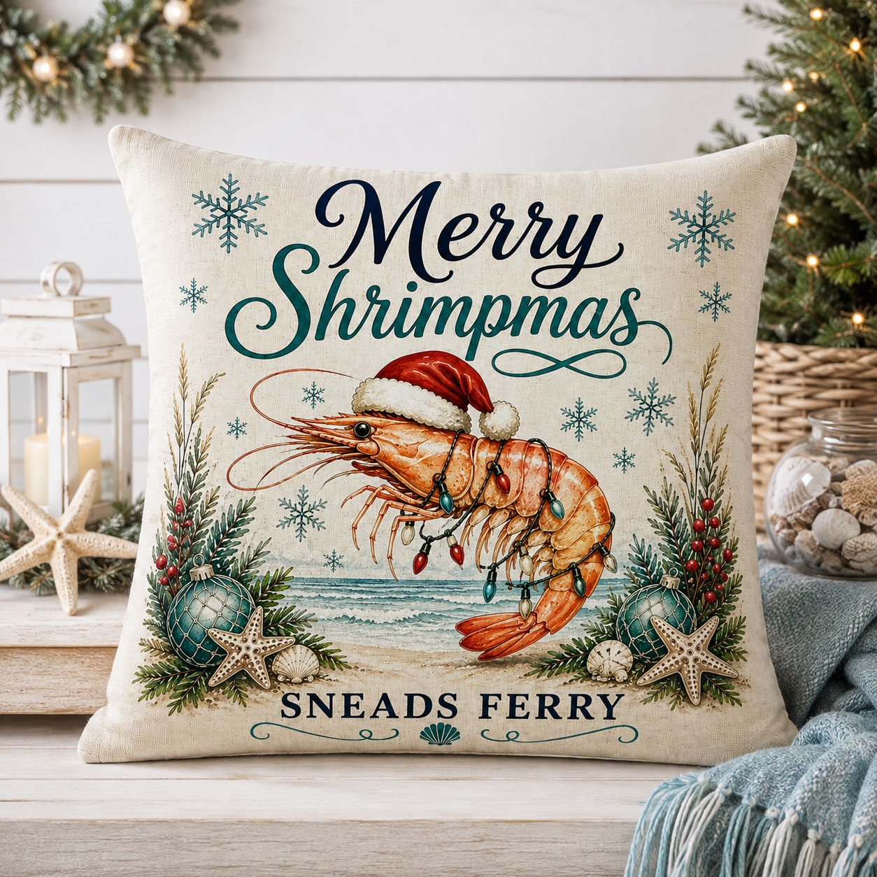 Sneads Ferry Christmas Pillow