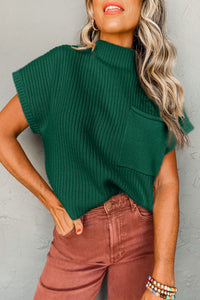 Green Knit Short Sleeve Sweater