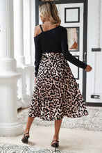 Load image into Gallery viewer, Black Asymmetric Shoulder Leopard Belted Dress