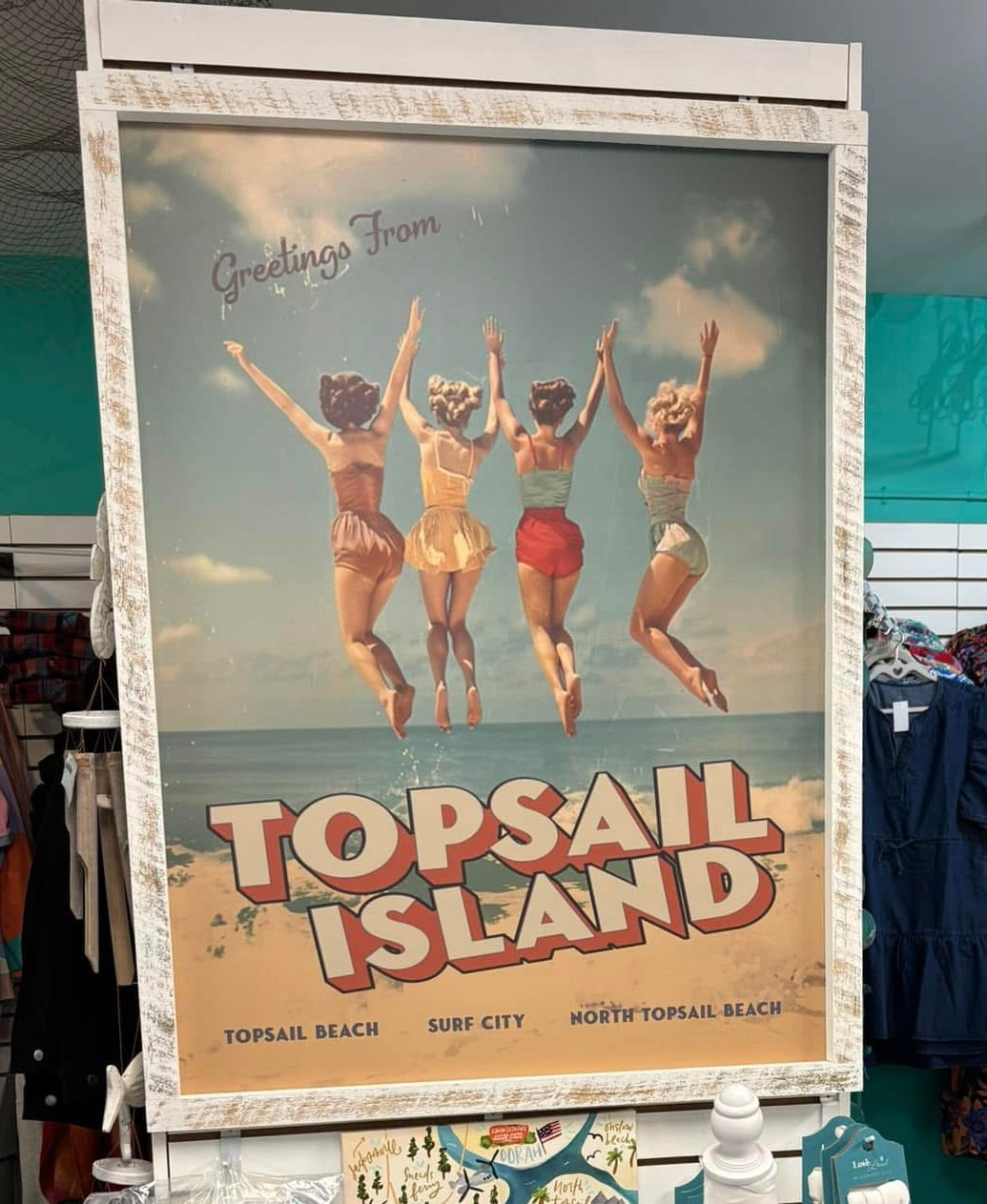 Greetings from Topsail Island/Surf City Wood Framed Art