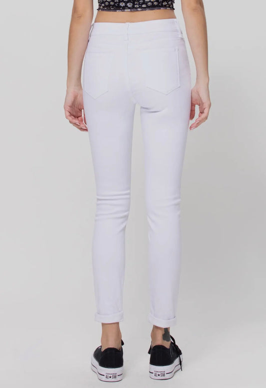 Mid Rise White Pull On Crop Skinny Jeans
