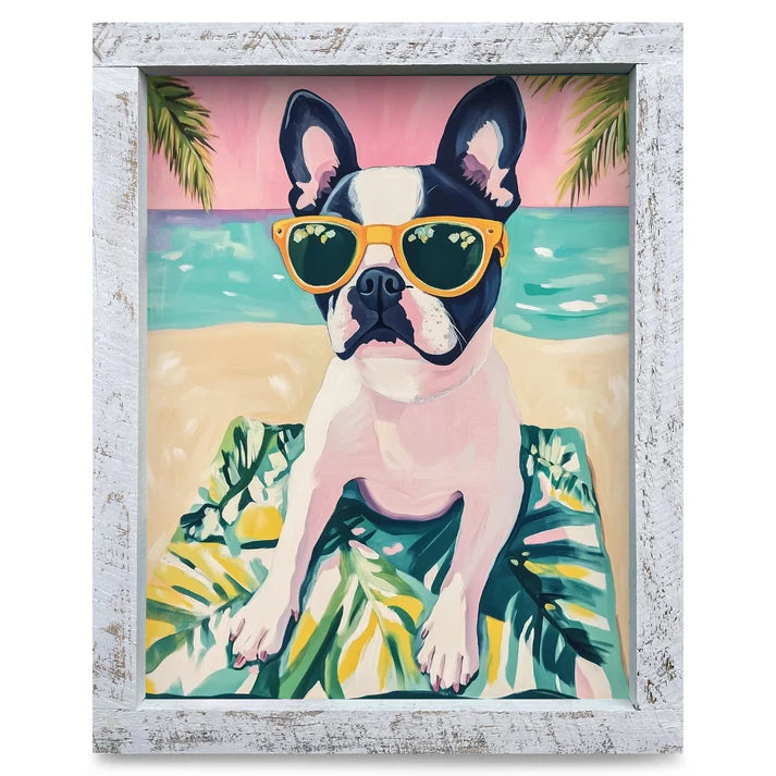 Beachie Boston Terrier Artwork - VERTICAL