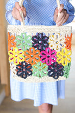 Load image into Gallery viewer, Multicolor Woven Flower Designed Straw Tote Bag