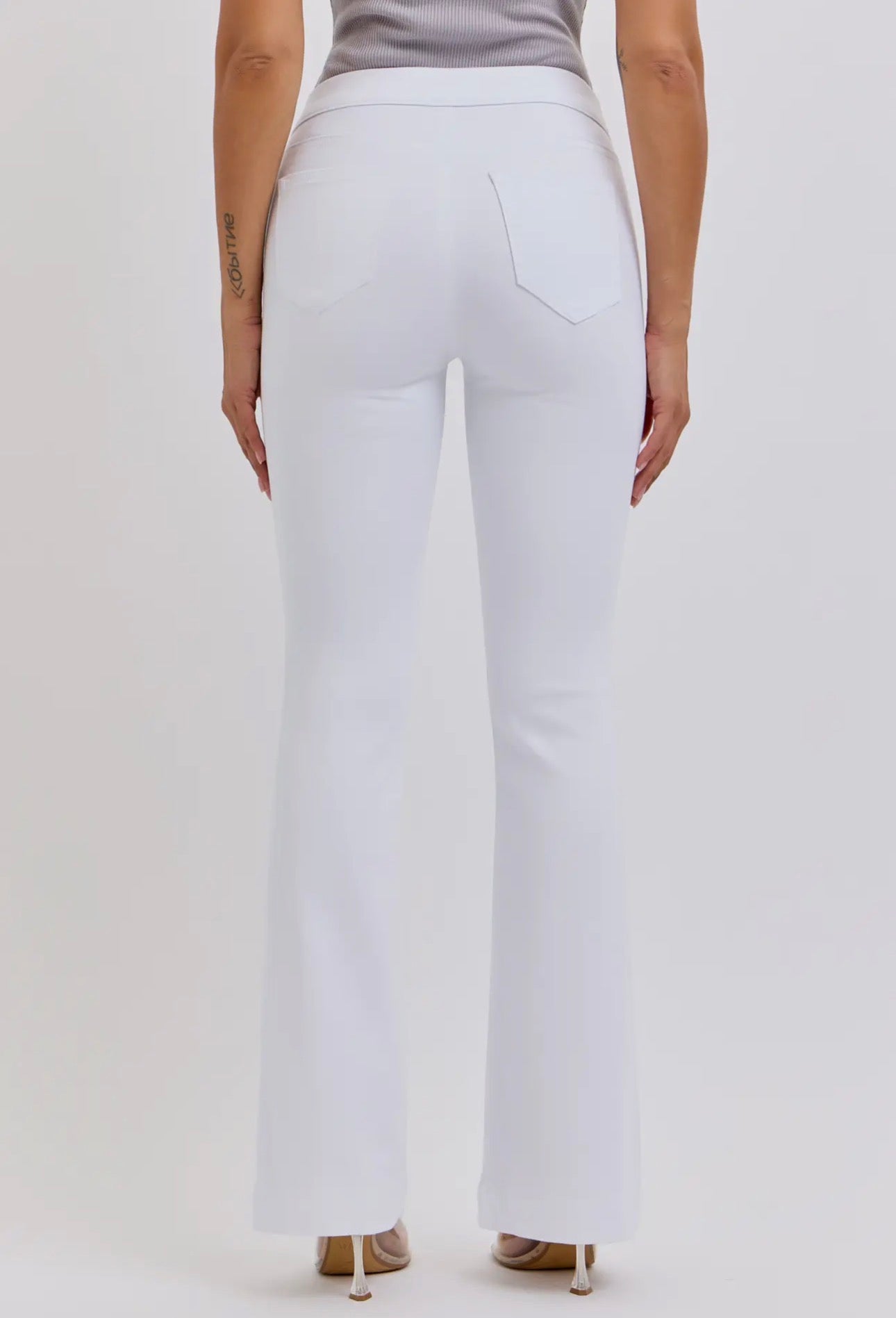 White Mid Rise Pull On Flare Jeans