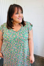 Load image into Gallery viewer, Emerald Green Floral Babydoll Midi Dress