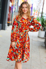 Load image into Gallery viewer, Date Night Ready Burgundy Rust/Jade Floral Print Midi Dress