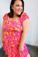 Load image into Gallery viewer, Fuchsia &amp; Orange Tropical Floral Square Neck Dress