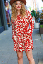 Load image into Gallery viewer, Just Be You Rust Floral Long Sleeve Babydoll Dress