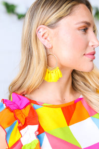 Dandelion  & Gold Fringe Tassel Hoop Earrings
