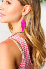 Load image into Gallery viewer, Fushcia Beaded Pyramid Drop Earrings