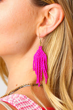 Load image into Gallery viewer, Fushcia Beaded Pyramid Drop Earrings