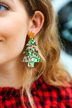 Load image into Gallery viewer, Multicolor Glitter Christmas Tree Dangle Earrings