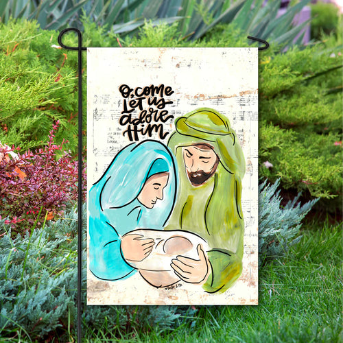 Garden Flag - Oh Come Let Us Adore Him Nativity